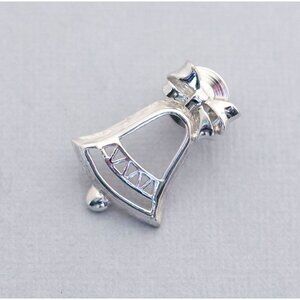 Vintage Silver Tone Christmas Christmas Eve Holiday Bell Pin by Avon - C1